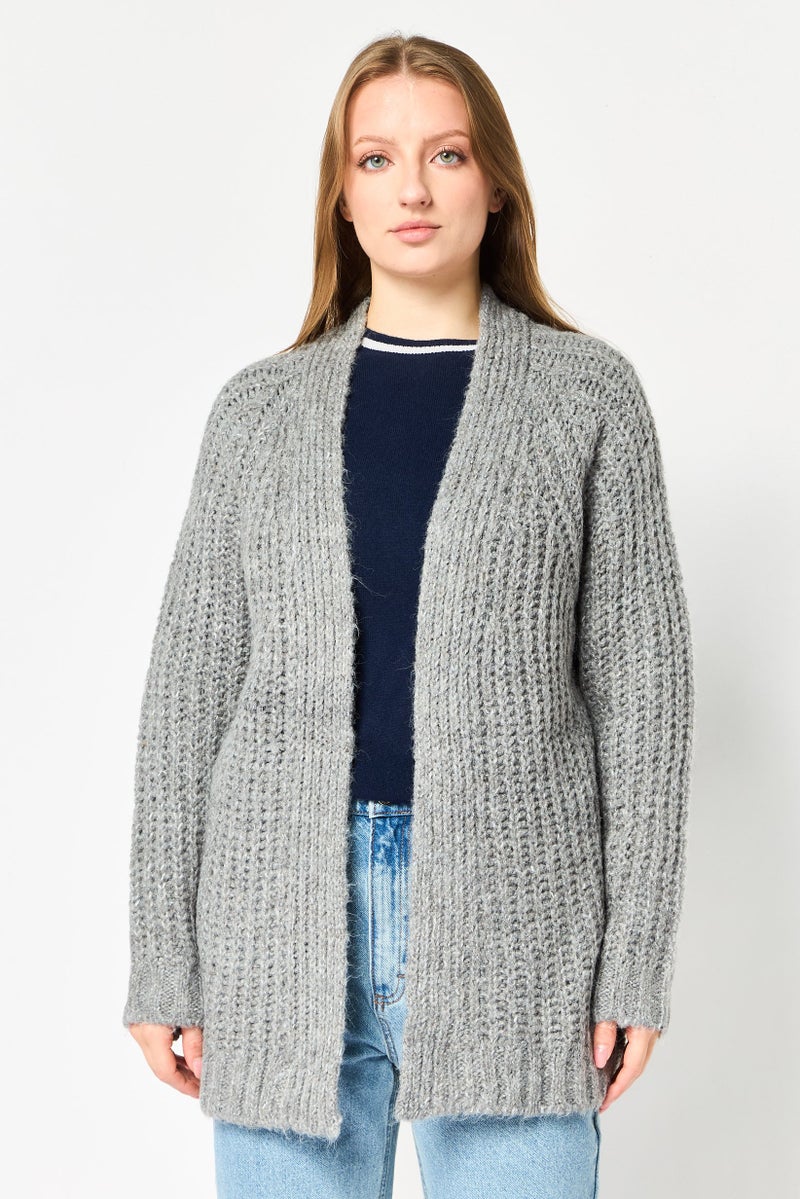 For The Republic Women Knitted Cardigan, Dark Grey - Image 1