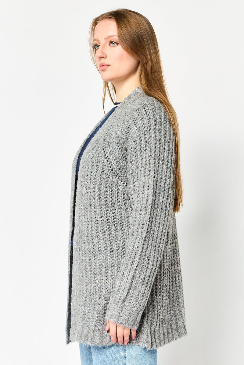 For The Republic Women Knitted Cardigan, Dark Grey - Image 3