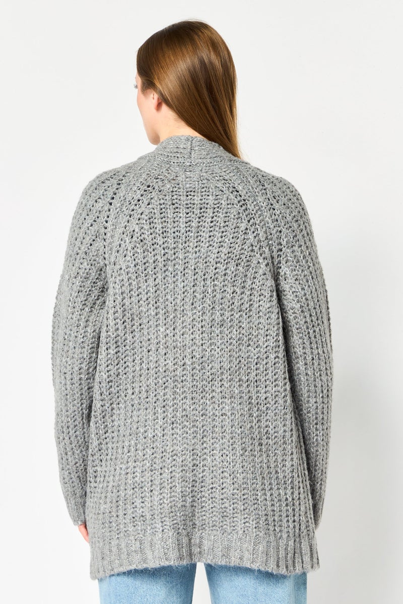 For The Republic Women Knitted Cardigan, Dark Grey - Image 4