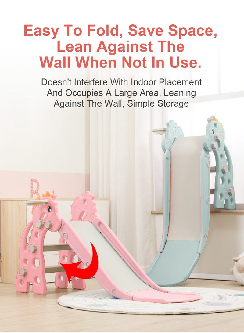 ما بيبي زحليقة أطفال قابلة للطي للأطفال من عمر 1 إلى 3 سنوات، زحليقة ترفيهية مستقلة للأطفال، مجموعة ألعاب تسلق سهلة التجميع مع حامل كرة سلة مناسبة للترفيه الداخلي والخارجي للأطفال - Image 5