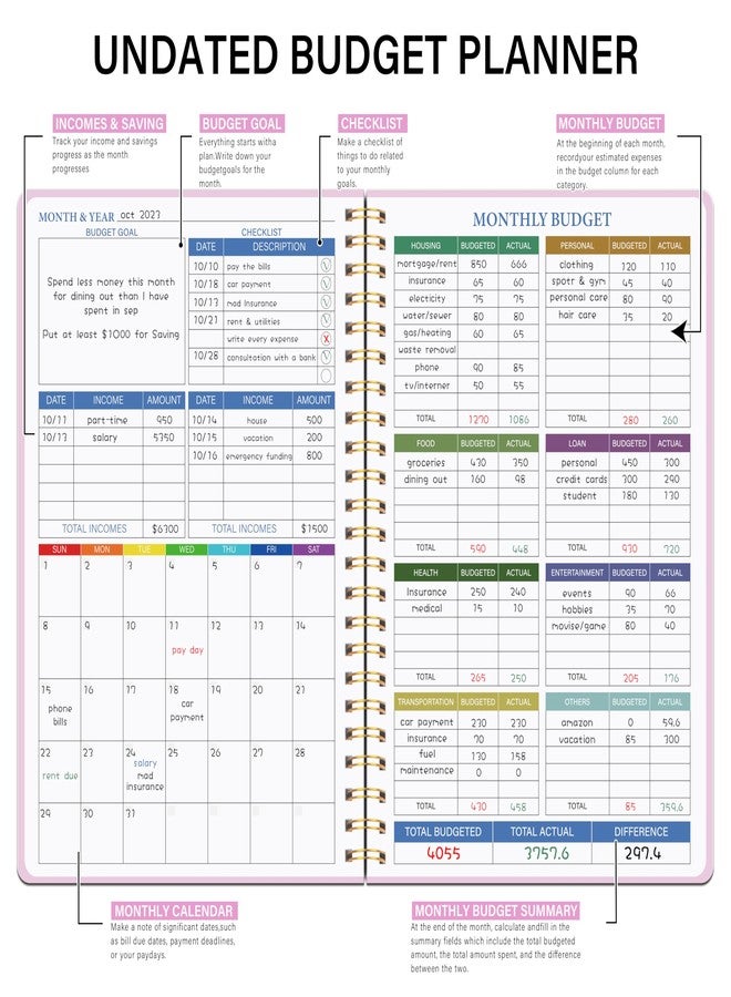 Kamoy Budget Planner - Monthly Financial Planner Organizer with Expense Budget Book/Expense Tracker Notebook/Accounting Book to Manage Your Money Effectively, Start Anytime, A5(5.8" * 8.2") Pink - Image 2