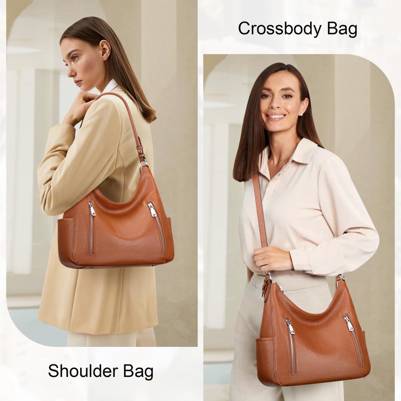 Over Earth Genuine Leather Purses for Women Medium Hobo Bag Lady Crossbody Handbags with 2 Detachable Straps(O150E UG Brown) - Image 2
