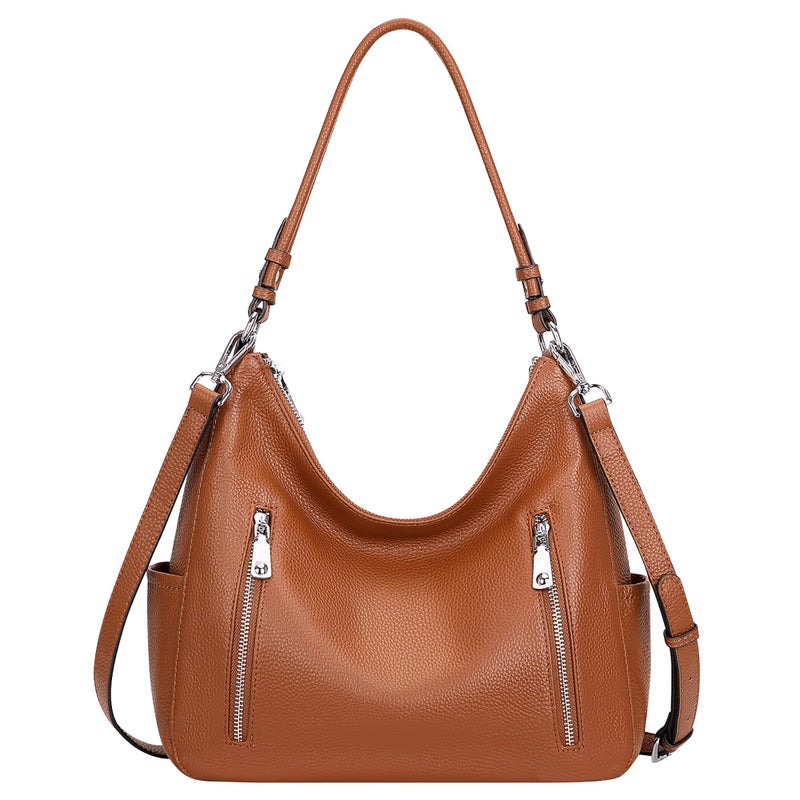Over Earth Genuine Leather Purses for Women Medium Hobo Bag Lady Crossbody Handbags with 2 Detachable Straps(O150E UG Brown) - Image 1