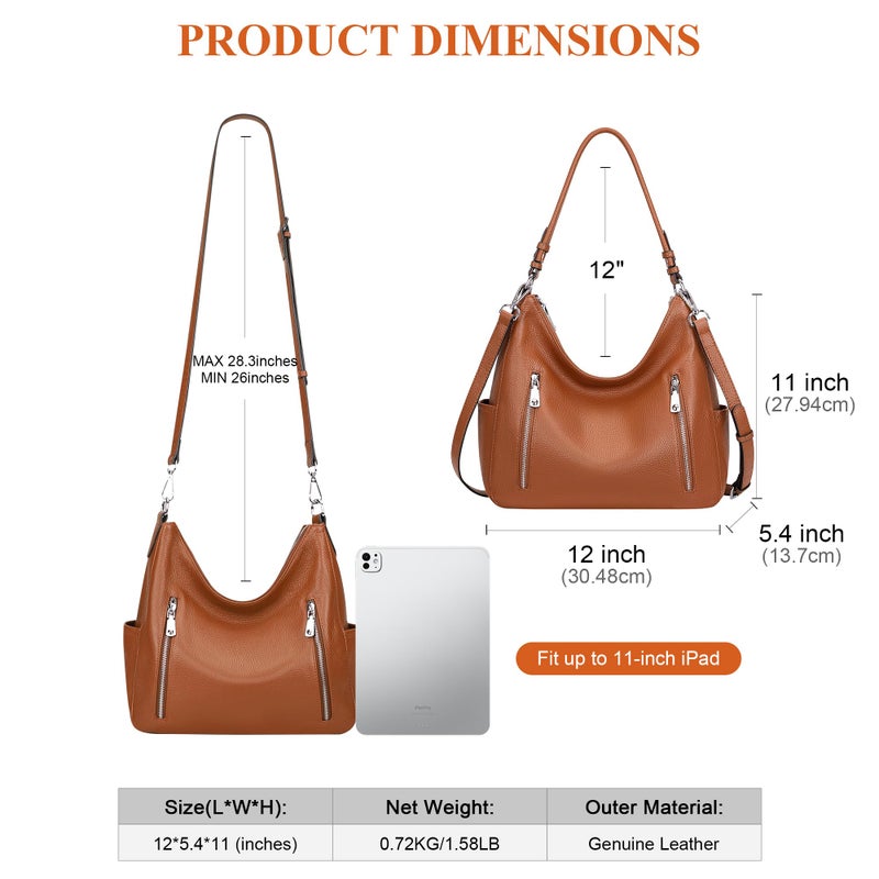 Over Earth Genuine Leather Purses for Women Medium Hobo Bag Lady Crossbody Handbags with 2 Detachable Straps(O150E UG Brown) - Image 5
