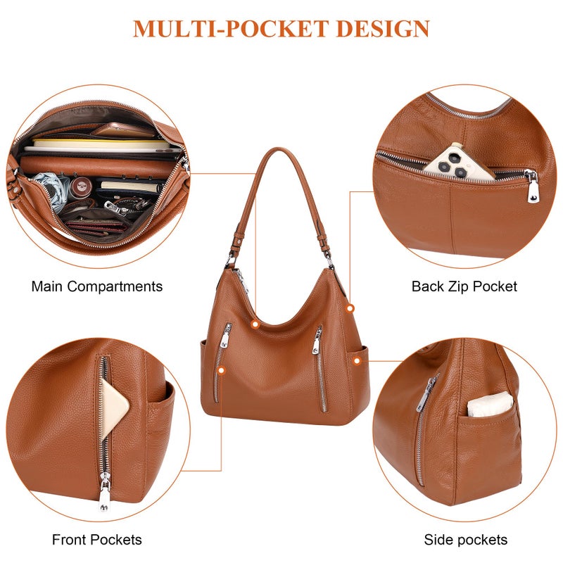 Over Earth Genuine Leather Purses for Women Medium Hobo Bag Lady Crossbody Handbags with 2 Detachable Straps(O150E UG Brown) - Image 4