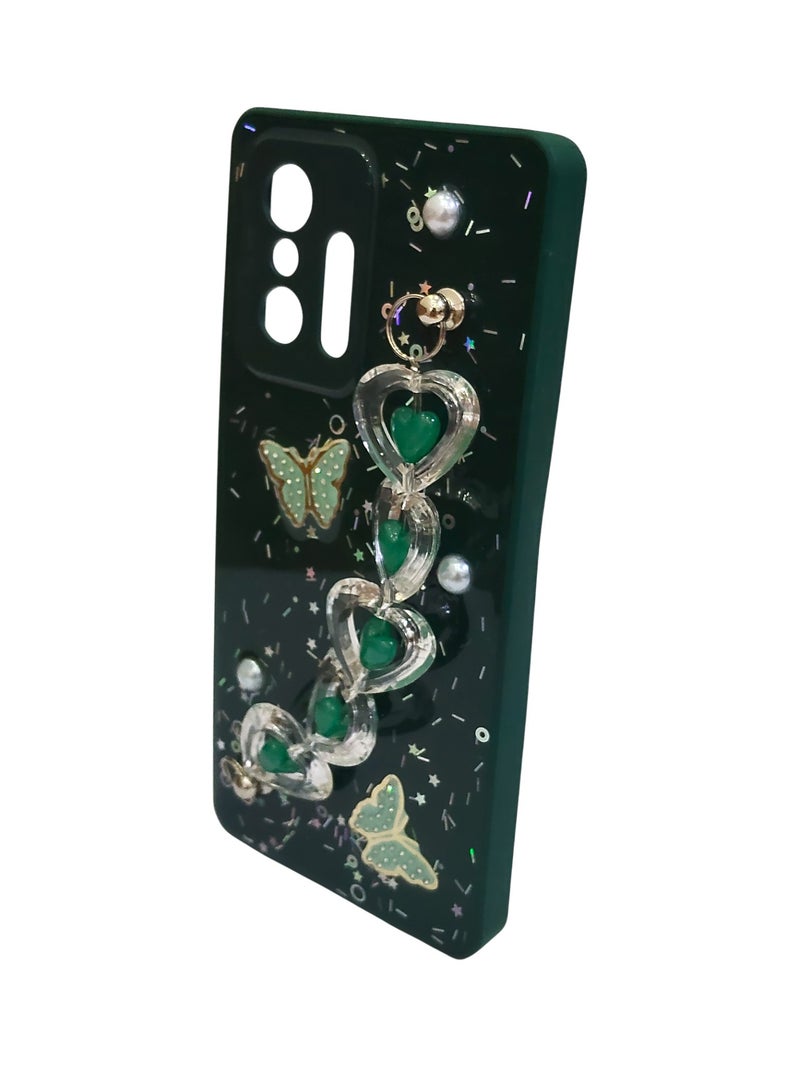 CFS Butterfly with Chain Design TPU Back Cover for Xiaomi 11 T - Dark Green - Image 3