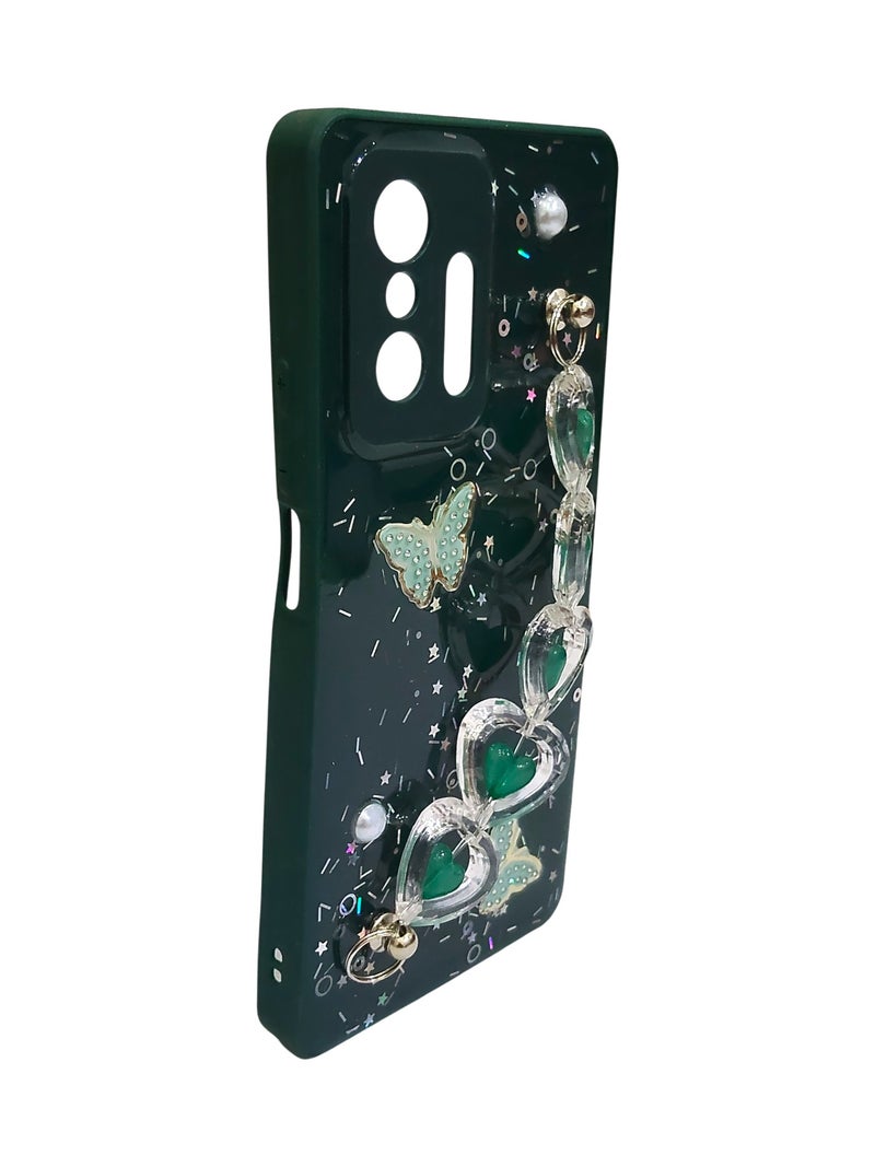 CFS Butterfly with Chain Design TPU Back Cover for Xiaomi 11 T - Dark Green - Image 2