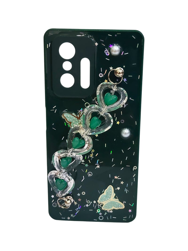 CFS Butterfly with Chain Design TPU Back Cover for Xiaomi 11 T - Dark Green - Image 1
