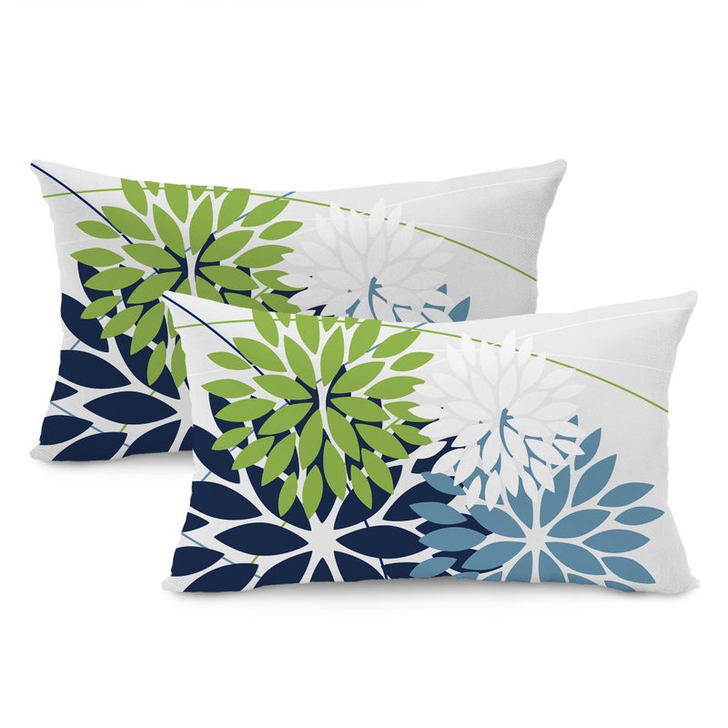 DFXSZ Outdoor Throw Pillow Covers 12x20 Inch Set of 2 Waterproof Spring Summer Geometric Elegant Blue Green Outdoor Pillow Covers for Patio Funiture Garden Couch 158Y12 - Image 2