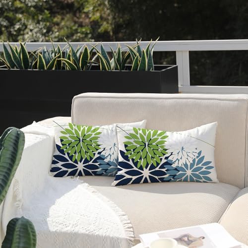 DFXSZ Outdoor Throw Pillow Covers 12x20 Inch Set of 2 Waterproof Spring Summer Geometric Elegant Blue Green Outdoor Pillow Covers for Patio Funiture Garden Couch 158Y12 - Image 3