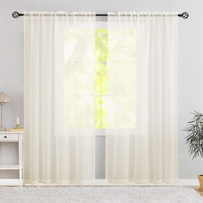 Karseteli Semi Voile Sertains 108 بوصة طويلة 2 لوحات الجيب الجيب العلاج لغرفة غرفة المعيشة غرفة الطعام (العاج 60 "" W x 108 "L) - Image 1