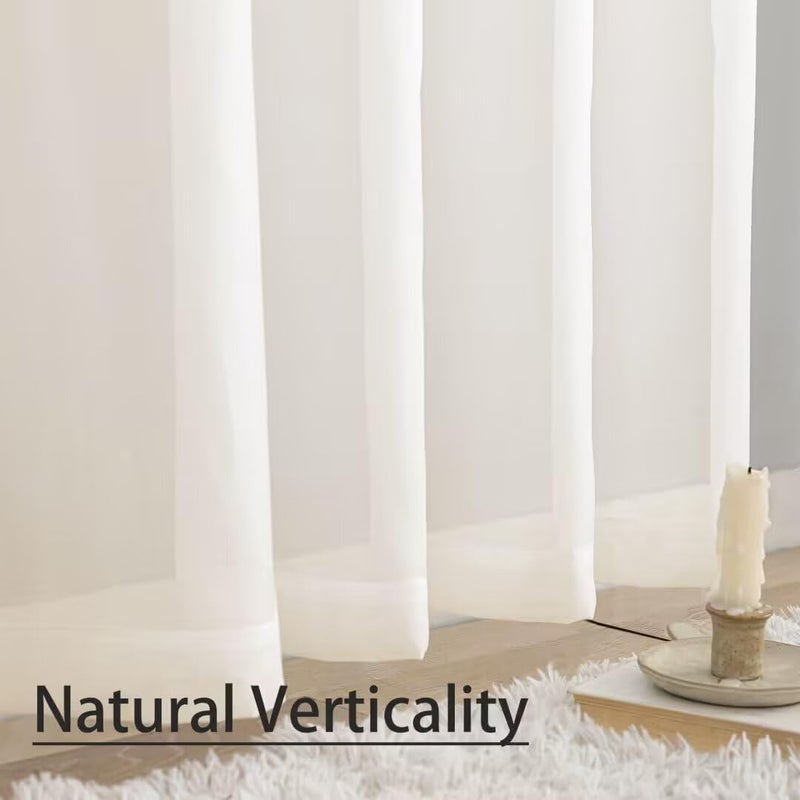 Karseteli Semi Voile Sertains 108 بوصة طويلة 2 لوحات الجيب الجيب العلاج لغرفة غرفة المعيشة غرفة الطعام (العاج 60 "" W x 108 "L) - Image 5