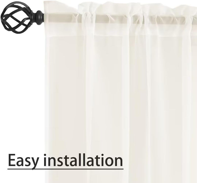 Karseteli Semi Voile Sertains 108 بوصة طويلة 2 لوحات الجيب الجيب العلاج لغرفة غرفة المعيشة غرفة الطعام (العاج 60 "" W x 108 "L) - Image 2