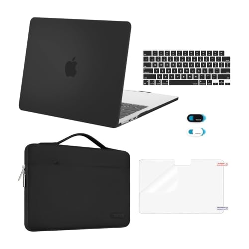 MOSISO Compatible with MacBook Air 13 inch Case M5 2026 M4 2025 M3 M2 20242022 A3449 A3240 A3113 A2681Hard ShellSleeve BagKeyboard SkinWebcam CoverScreenFilm for MacBook Air 136 Black - Image 1