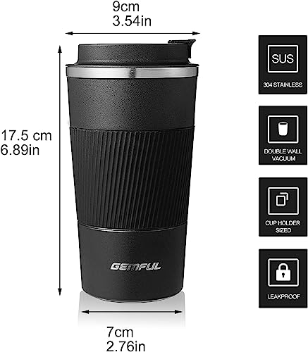 GEMFUL Travel Coffee Mug 2 Pack Insulated To Go Tumbler with Lid Portable Stainless Steel Reusable Cups Leak proof for Women Hot Cold Drinks 17oz Black and Blue - Image 3