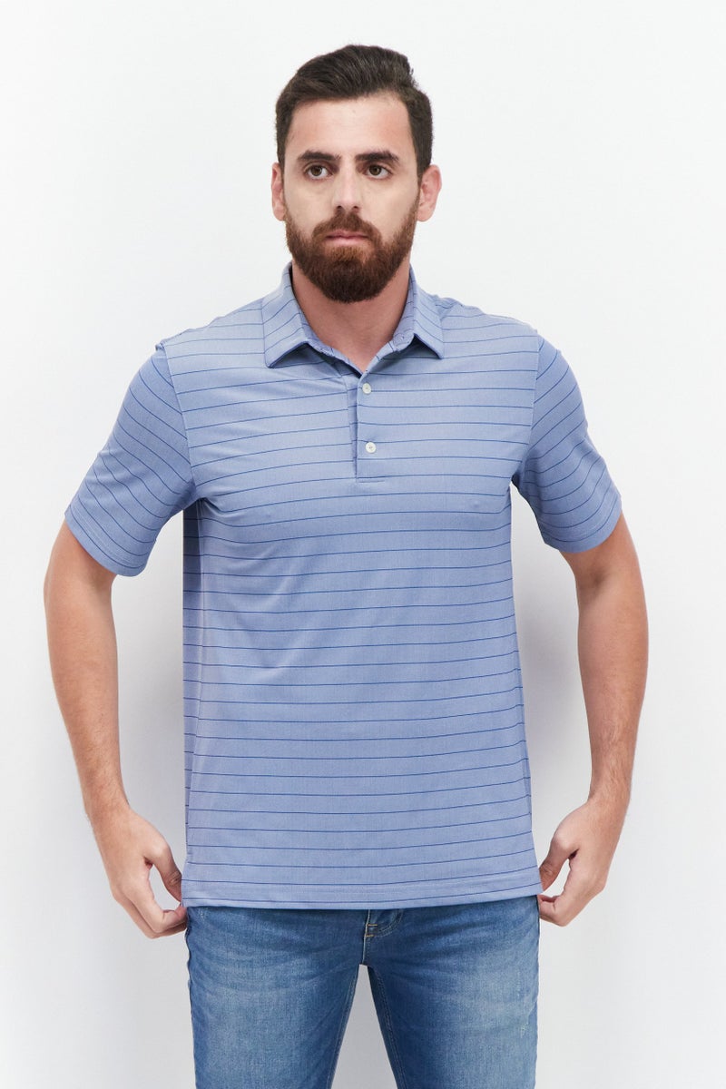 Greg Norman قميص بولو قصير الأكمام للرجال بتصميم عادي، مخطط، متعدد الألوان - Image 1