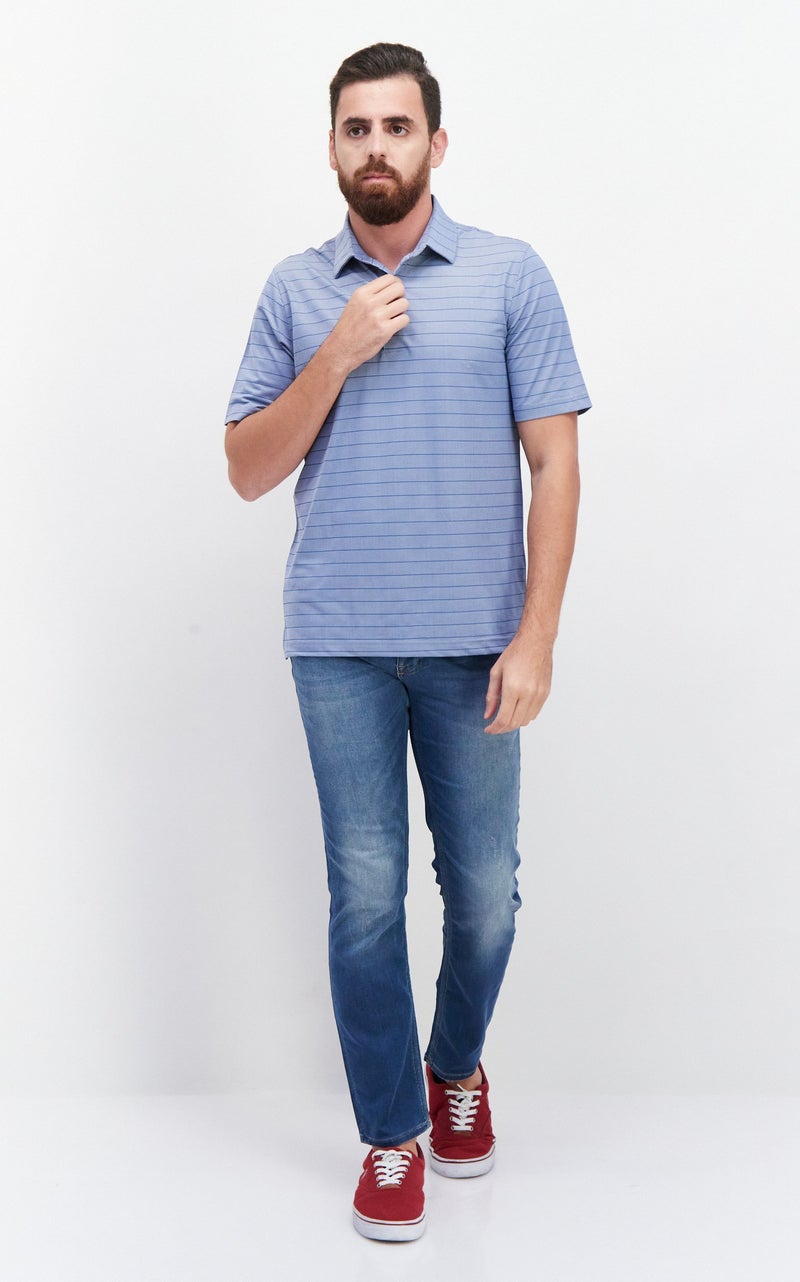 Greg Norman قميص بولو قصير الأكمام للرجال بتصميم عادي، مخطط، متعدد الألوان - Image 4