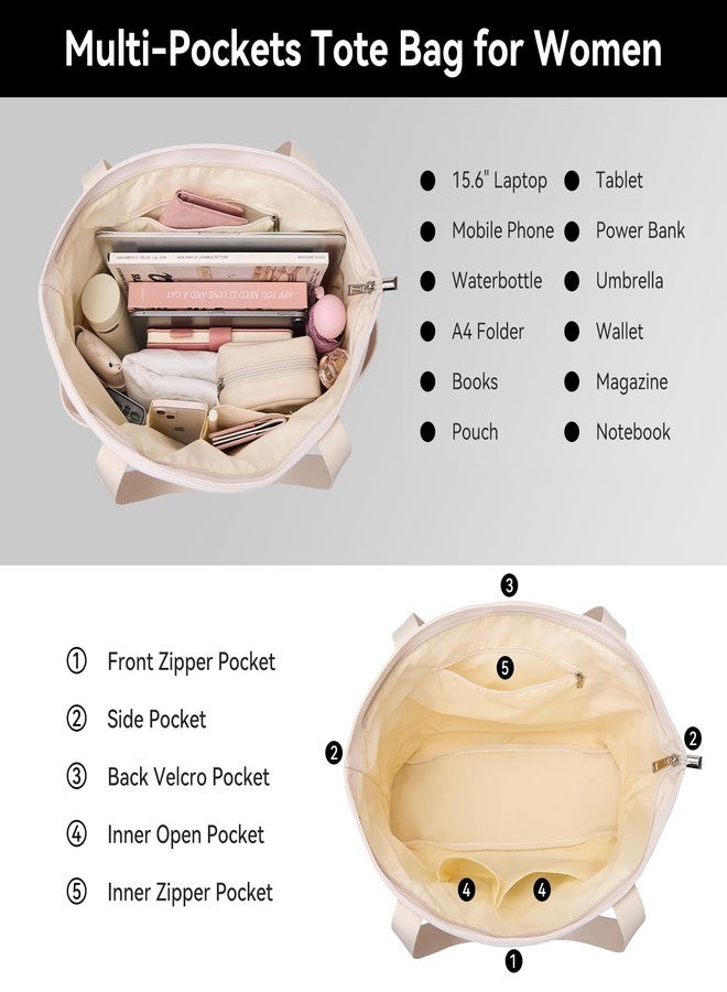 DIXEIGHT Handbags for Women Large Capacity Tote Bag with Zipper and Multi-Pockets Lightweight Waterproof Nylon Shoulder Bag, Khaki, Medium - Image 5