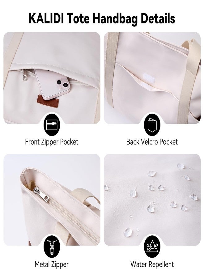 DIXEIGHT Handbags for Women Large Capacity Tote Bag with Zipper and Multi-Pockets Lightweight Waterproof Nylon Shoulder Bag, Khaki, Medium - Image 4