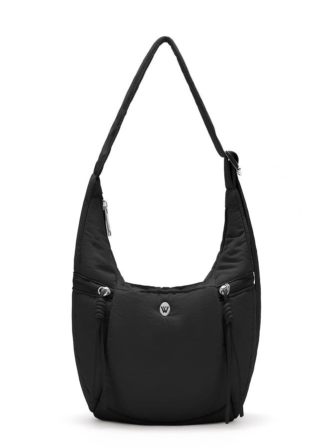 WESTBRONCO Small Puffer Crossbody Bag for Women – Nylon Crescent Shoulder Bag, Lightweight Slouchy Hobo Purse with Adjustable Strap - Image 1