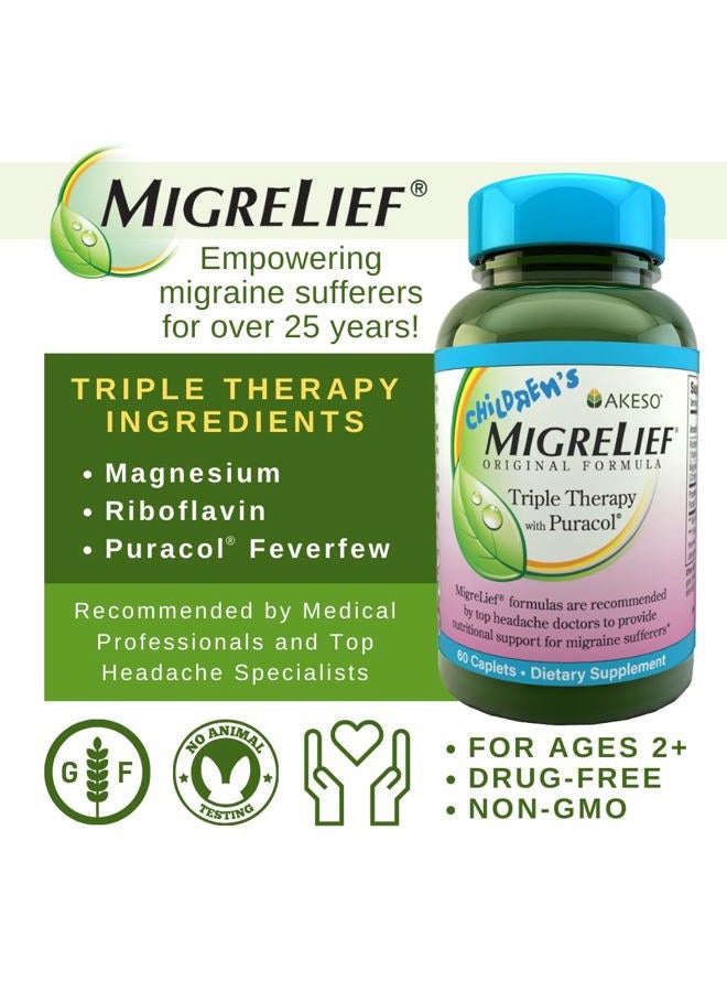 MigreLief ميغريليف للأطفال® - علاج ثلاثي مع بورا كول™ - دعم غذائي للأطفال الذين يعانون من الصداع النصفي - 60 قرص/إمداد لمدة شهر - Image 2