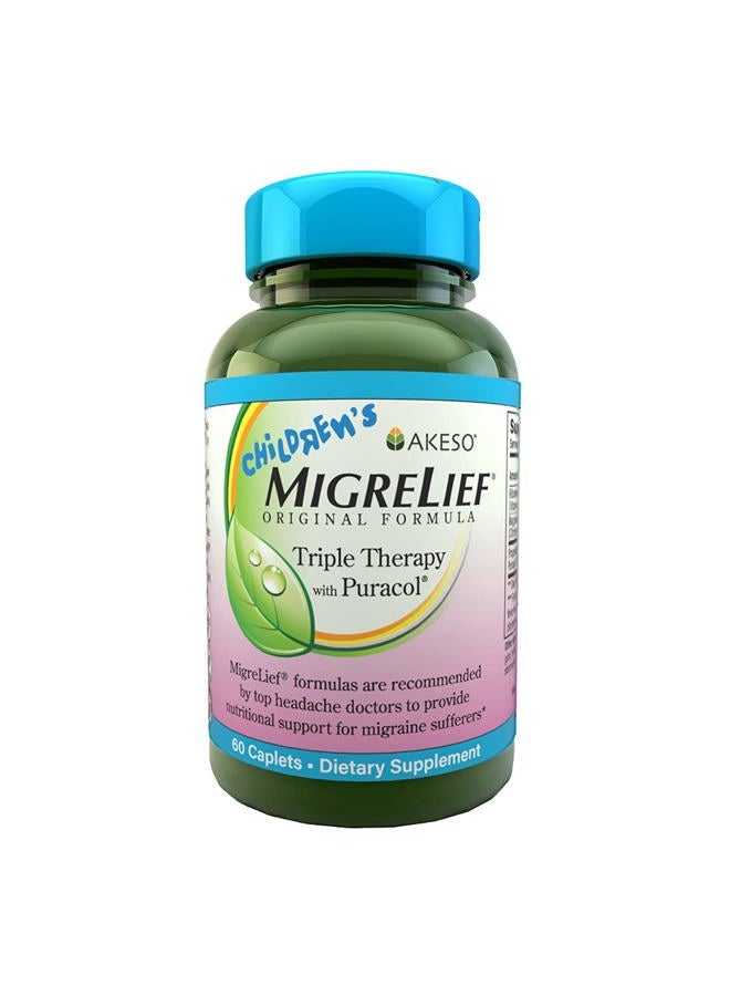 MigreLief ميغريليف للأطفال® - علاج ثلاثي مع بورا كول™ - دعم غذائي للأطفال الذين يعانون من الصداع النصفي - 60 قرص/إمداد لمدة شهر - Image 1