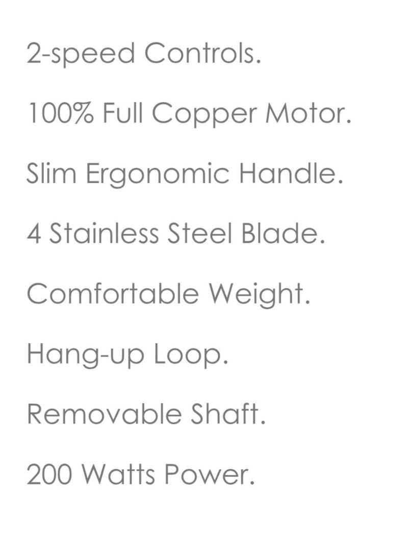 Hand Stick Blender 200W with Powerful Copper Motor – 2-Speed Control Immersion Blender with 4 Stainless Steel Blades & Removable Shaft – Ideal for Smoothies, Soups, Sauces, Baby Food & More