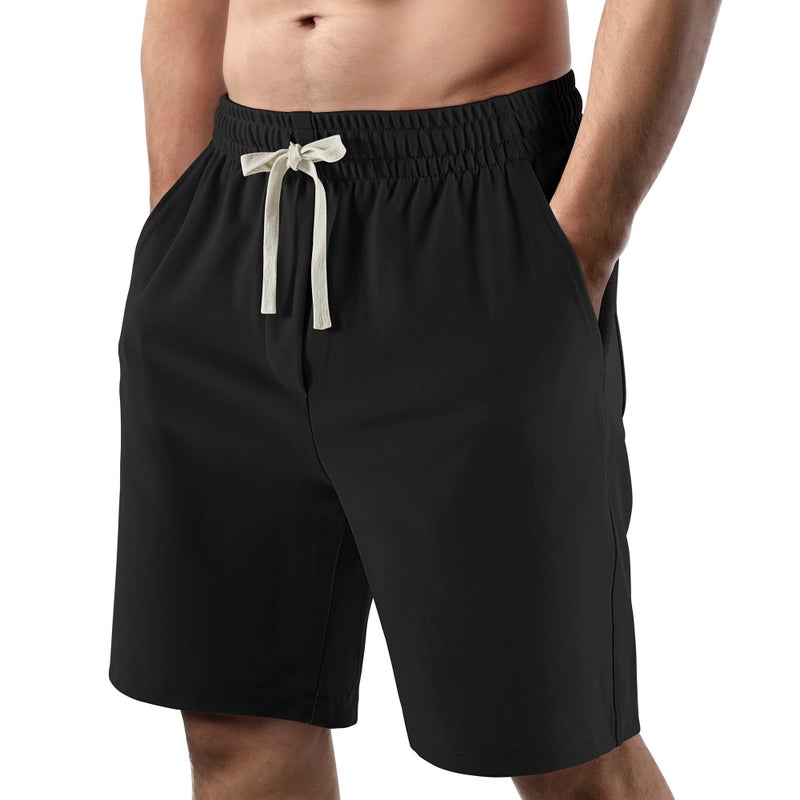 Lkrhzevg Men's Casual Shorts Elastic Waist Drawstring Lightweight Outdoor Summer Beach Shorts with Pockets Hiking Shorts-M Black - Image 1