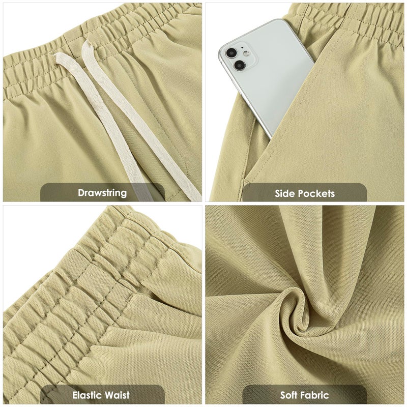 Lkrhzevg Men's Casual Shorts Elastic Waist Drawstring Lightweight Outdoor Summer Beach Shorts with Pockets Hiking Shorts-M Black - Image 4