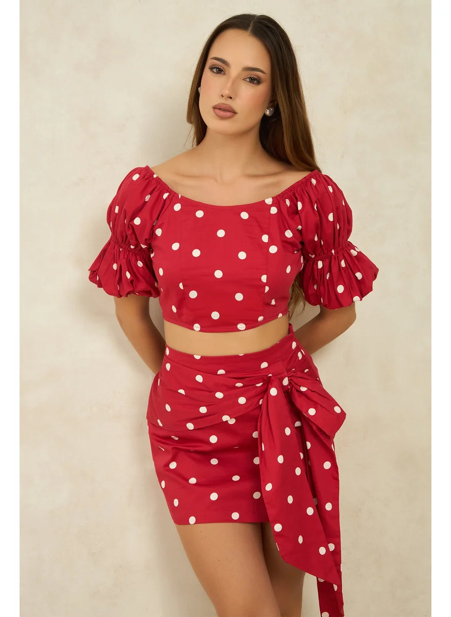 فيرجيو Virgio Women Cotton Wide Neck Crop Length Printed Puff Top