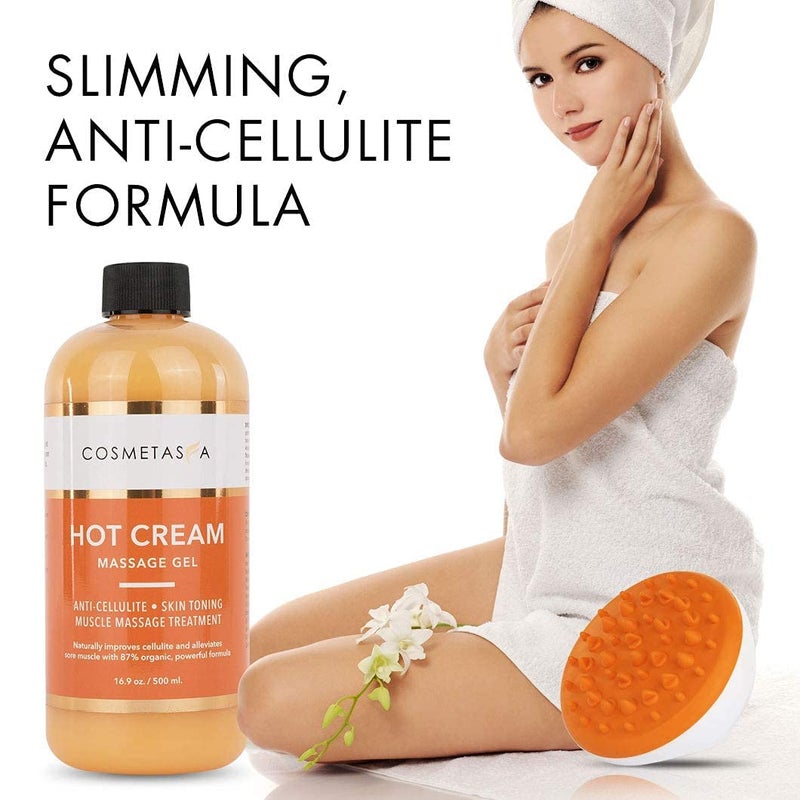 Cosmetasa Hot Cream Massage Gel with Massager Mitt- Natural and 87% Organic Cellulite Cream - Multi Use, Skin Toning for Joints and Muscle - 16.9 oz - Image 4