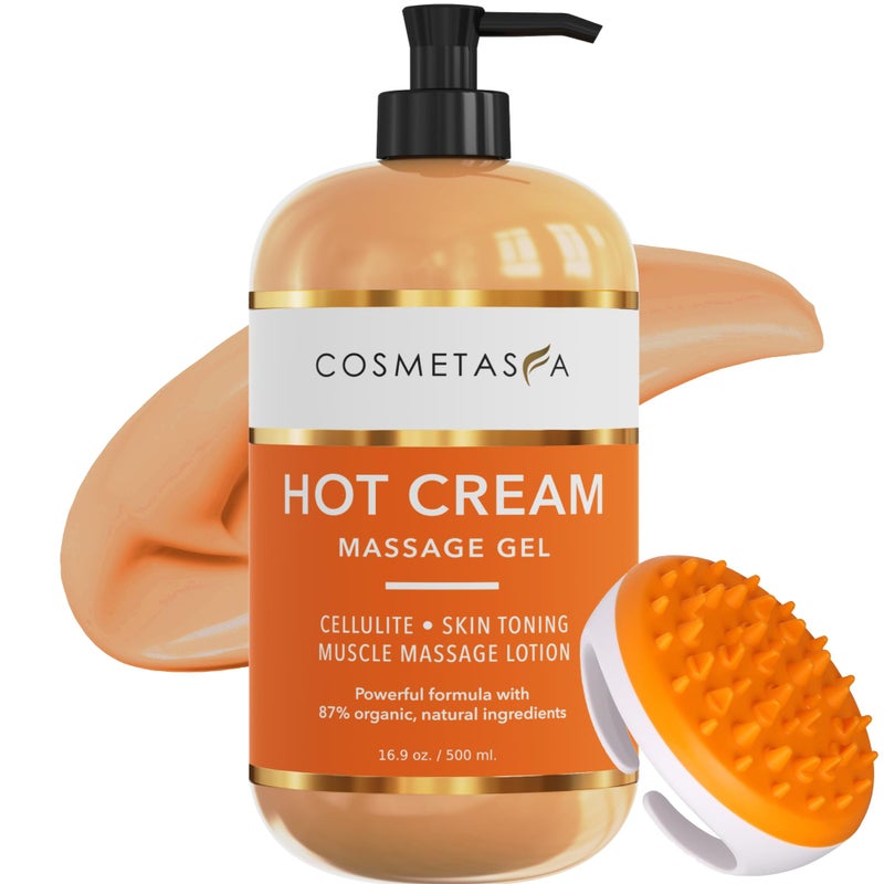 Cosmetasa Hot Cream Massage Gel with Massager Mitt- Natural and 87% Organic Cellulite Cream - Multi Use, Skin Toning for Joints and Muscle - 16.9 oz - Image 1