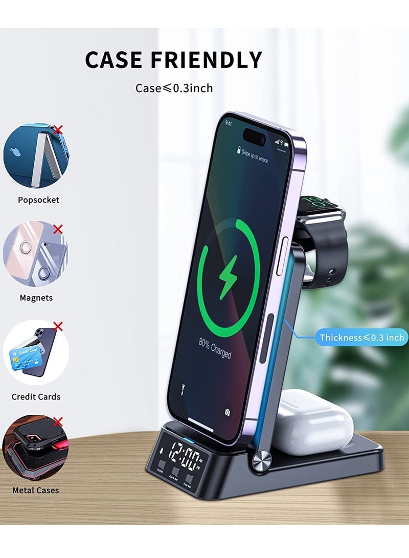 general Wireless Charging Station with Alarm Clock 4 in 1 Fast Wireless Charger Compatible with iPhone 14/13/12/11/Pro/Max/XS/XR Wireless Charging Stand Dock for Apple Watch - Image 5
