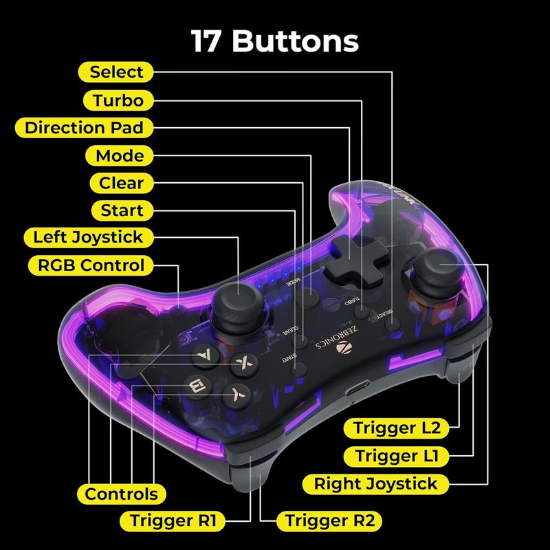 ZEBRONICS MAX LINK Wireless Gamepad, Dual motors Haptic feedback, Built-in rechargeable battery, RGB light, Plug & play, Supports (Windows | Android) - Image 4