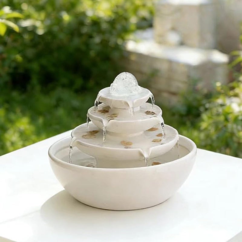 Andady Ceramic Tabletop Fountain with Ball for Indoor Table Desk Office Patio (White A200) - Image 3