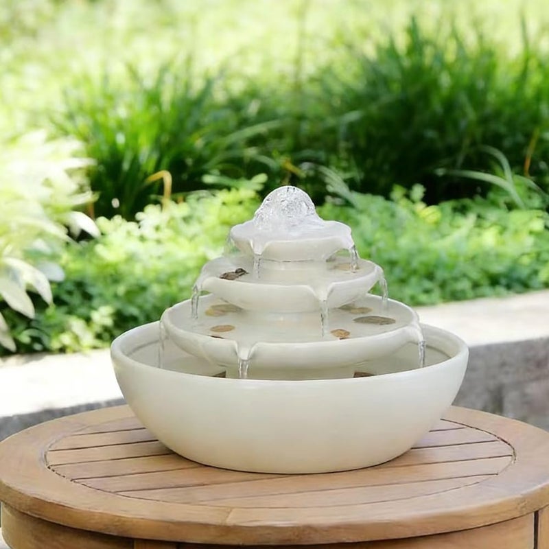 Andady Ceramic Tabletop Fountain with Ball for Indoor Table Desk Office Patio (White A200) - Image 1