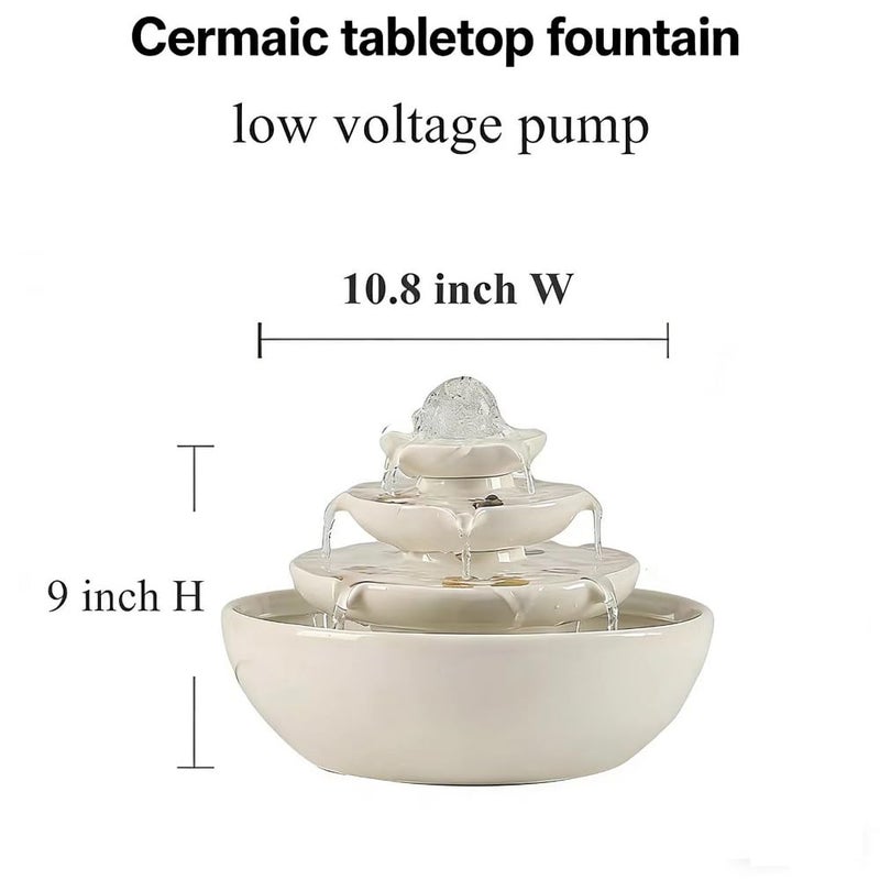Andady Ceramic Tabletop Fountain with Ball for Indoor Table Desk Office Patio (White A200) - Image 2