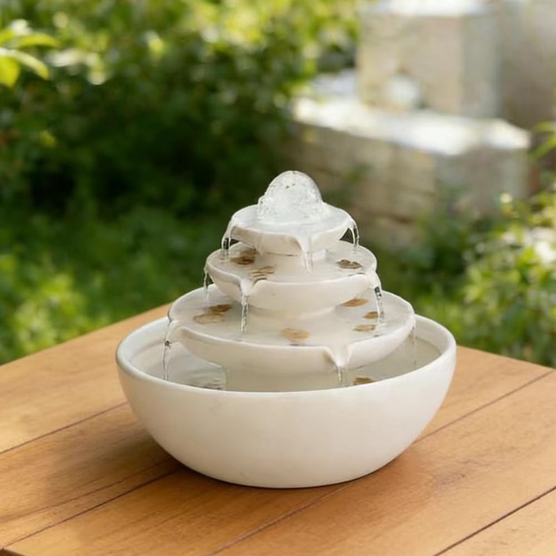 Andady Ceramic Tabletop Fountain with Ball for Indoor Table Desk Office Patio (White A200) - Image 4