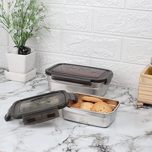 Femora High Steel Rectangle Heavy Duty Airtight Leakproof Unbreakable Lunch Box | Storage Container with Lock Lid for Office-College-School |1 Year Warranty |(Set of 2-350 & 550ml) - Image 2