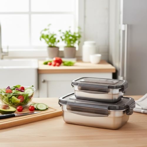 Femora High Steel Rectangle Heavy Duty Airtight Leakproof Unbreakable Lunch Box | Storage Container with Lock Lid for Office-College-School |1 Year Warranty |(Set of 2-350 & 550ml) - Image 1