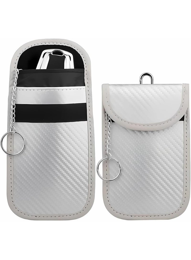 1PCS حقائب فاراداي لحافظة المفاتيح، سيارة حاصدة الكربون، واقي إشارة حاجب المفاتيح، حقيبة واقية لإشارة المفتاح الأوتوماتيكي المضاد للسرقة، عام لسيارات الدفع الرباعي، سيدان، شاحنة (فضية) - Image 1