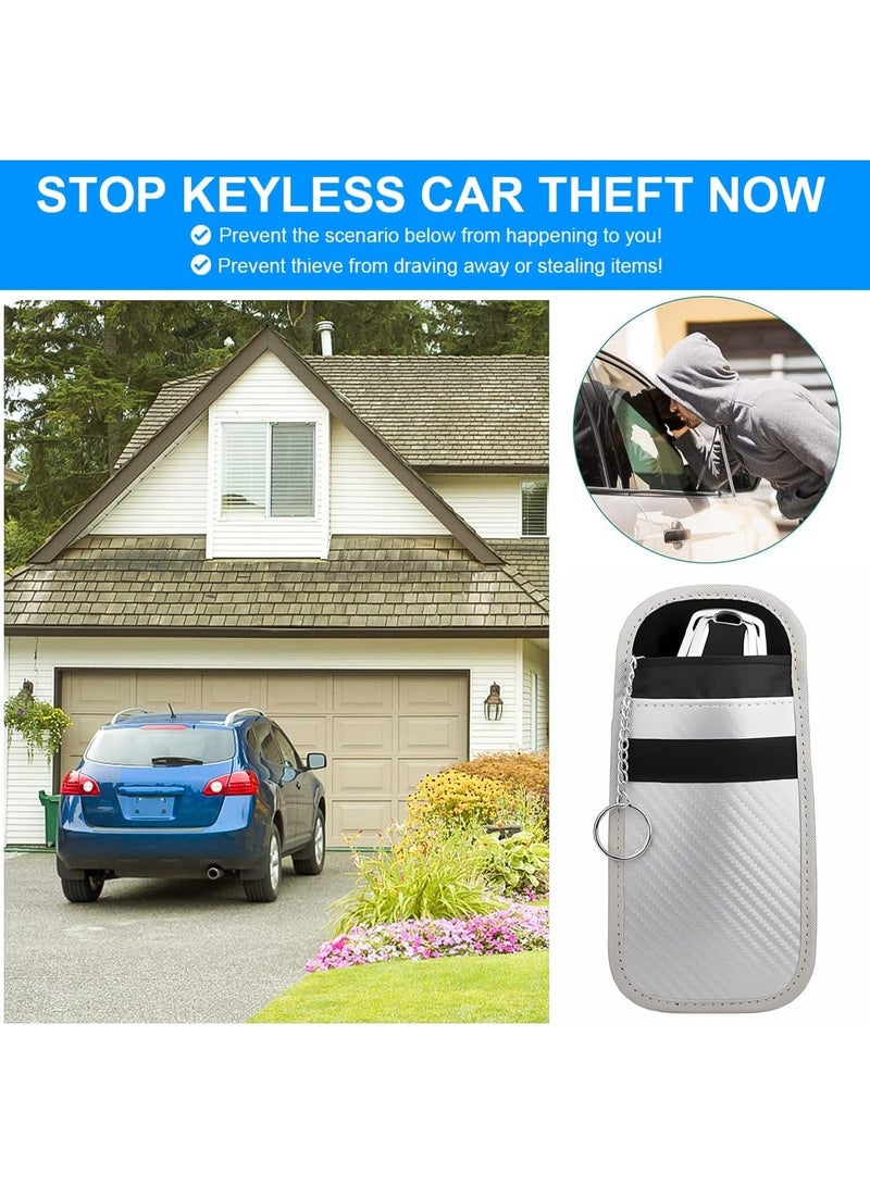 1PCS حقائب فاراداي لحافظة المفاتيح، سيارة حاصدة الكربون، واقي إشارة حاجب المفاتيح، حقيبة واقية لإشارة المفتاح الأوتوماتيكي المضاد للسرقة، عام لسيارات الدفع الرباعي، سيدان، شاحنة (فضية) - Image 4