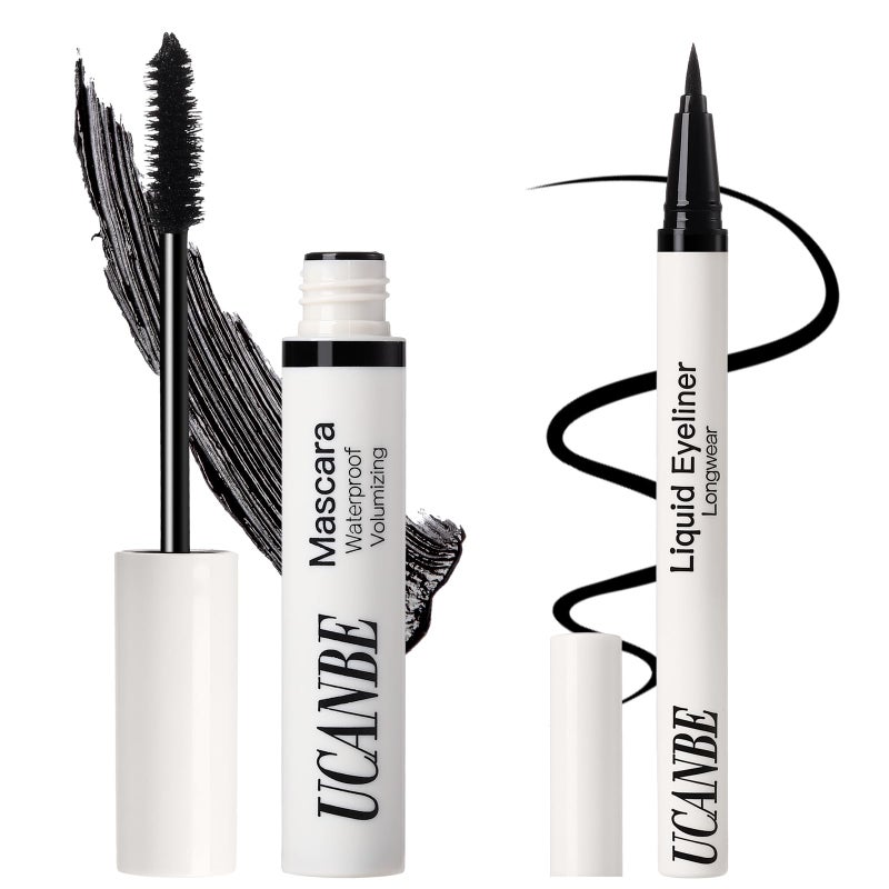 UCANBE Black Mascara and Liquid Eyeliner Set Waterproof Colored Eye Makeup Duo Enhance Your Gaze with Natural Lasting Lift Curl for Lashes and Pigmented SmudgeProof Eye Liner - Image 3