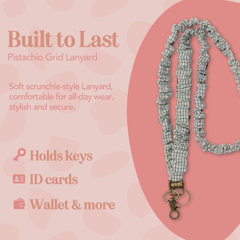 ANDI Neck Lanyard For Women - Scrunchie Cute Lanyard for Keys, Id Card Holder, Wallet - Aesthetic Long Lanyard (Pistachio Grid) - Image 3