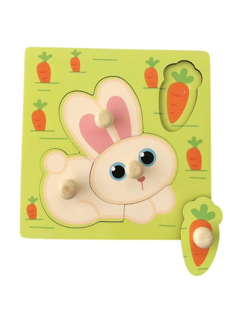 لعبة أحجية الصور المقطوعة الخشبية على شكل أرنب مقاس 5.9 بوصة للأطفال من عمر 1 إلى 3 سنوات مع مقبض، لعبة أحجية تعليمية للأطفال الصغار لتعلم المهارات الحركية الدقيقة، هدية مثالية للأولاد والبنات من عم - Image 1
