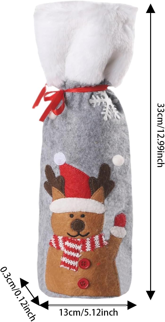 Christmas Wine Bottle Cover - Cute Drawstring Holiday Decoration,Holiday Wine Bottle Covers | for Wedding Birthday Travel Party New Year - Image 5