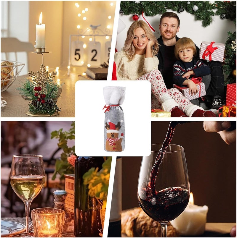 Christmas Wine Bottle Cover - Cute Drawstring Holiday Decoration,Holiday Wine Bottle Covers | for Wedding Birthday Travel Party New Year - Image 4
