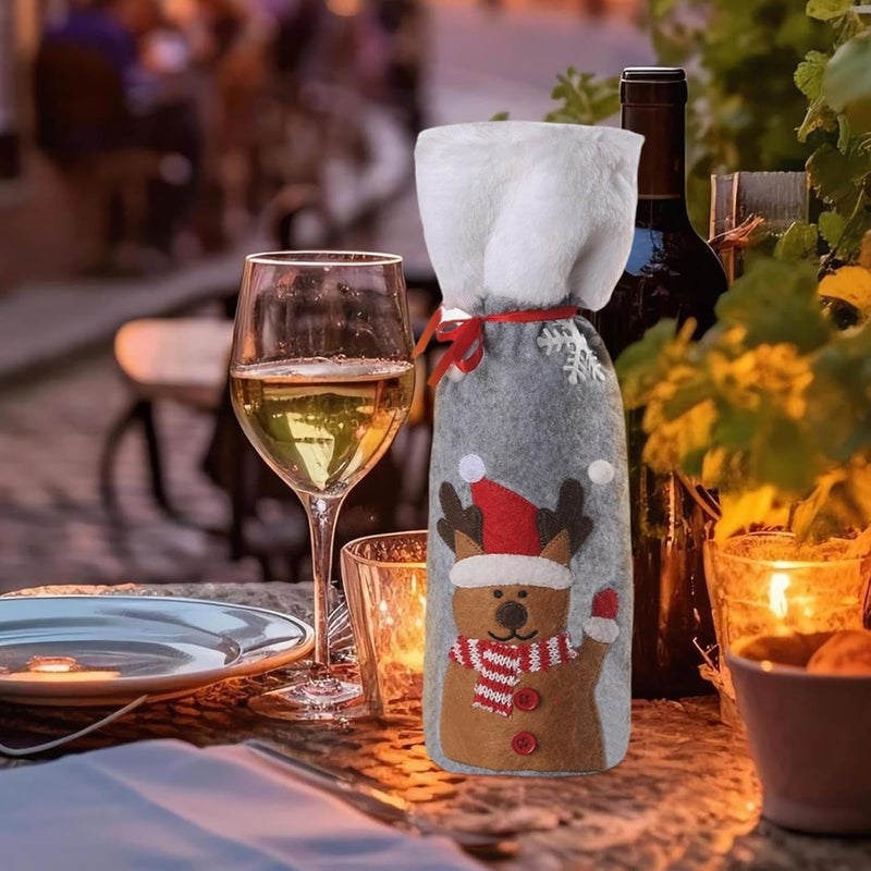 Christmas Wine Bottle Cover - Cute Drawstring Holiday Decoration,Holiday Wine Bottle Covers | for Wedding Birthday Travel Party New Year - Image 2