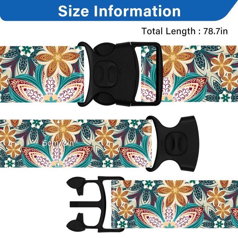 ZHOMA 2 Pack Luggage Straps for Suitcases, Adjustable Travel Belt with Double Lock and Quick Release Buckle, Heavy Duty Nylon Bag Packing Strap, Unique Identifiers Business Travel Accessories-Green Flowers - Image 3