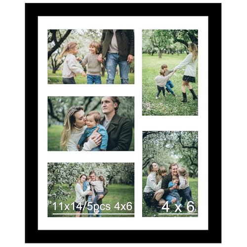 JCJMY 11x14 Picture Frame 4x6 Collage Picture Frame Display 5 Pcs 4x6 Photos or 11x14 Picture Five Opening 4x6 Collage Frame for Wall Hanging Lightweight 4 x 6 Multi Pictures Frame Black
